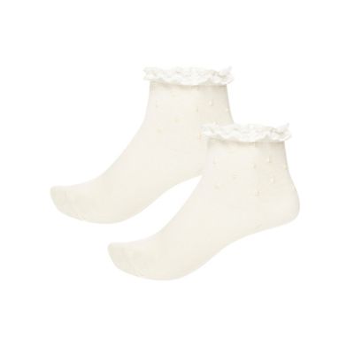 Girls cream pearl studded frill socks